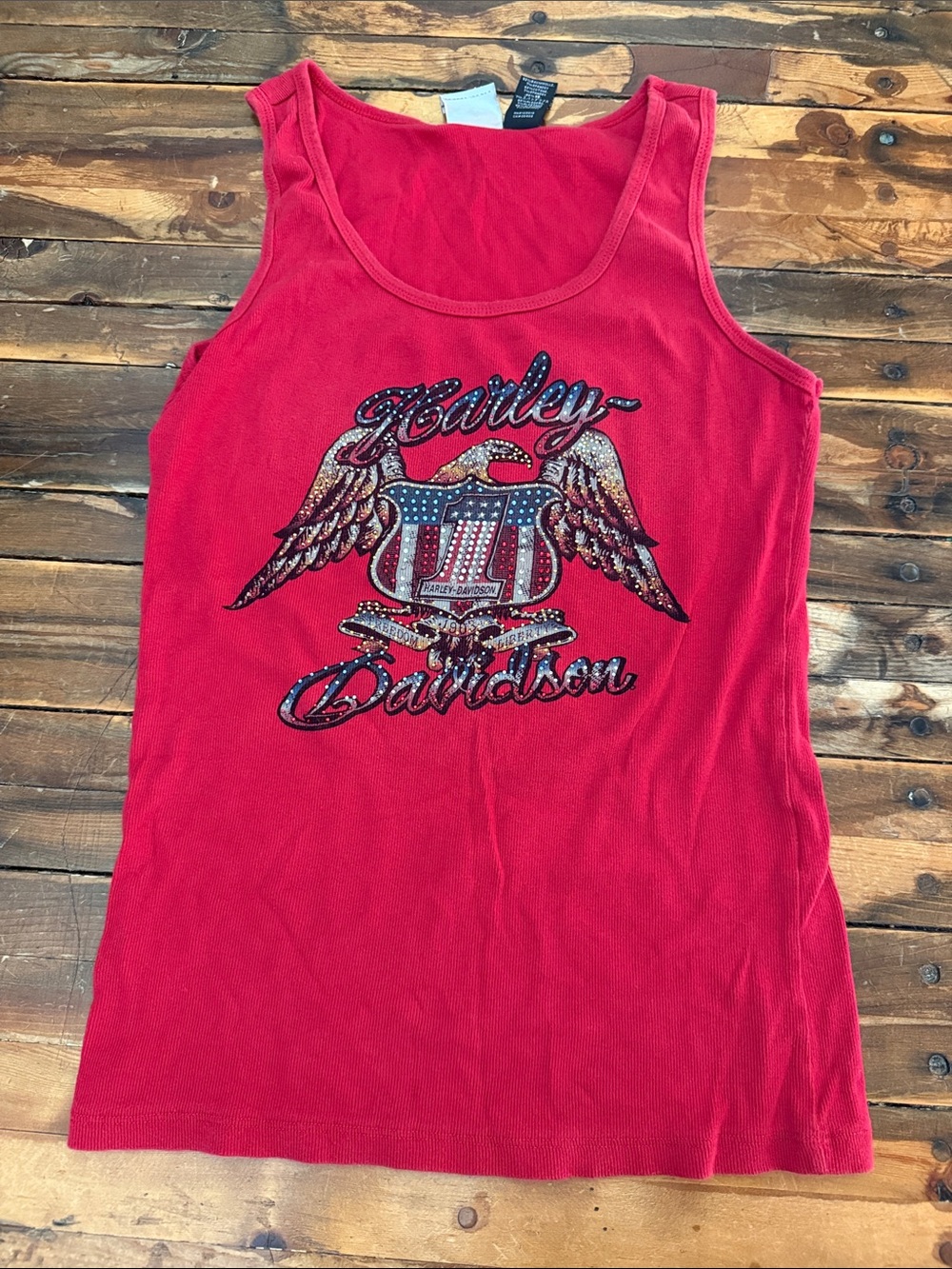Harley-Davidson Women's Red Rhinestone Eagle Tank